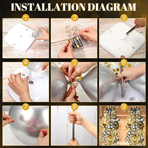 2 Set Disco Theme Graduation Floor Balloon Column Stand Kit With Led Lights 120 Pcs Balloons, 6.75 Feet Height Adjustable Balloon Tower For Disco Theme 70S Party Birthday Baby Shower (Bright Style) #TOP1