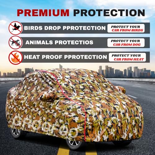 Image of GROOFOO Car Cover Compatible with Maruti Suzuki Fronx | Camouflage, Waterproof, Dustproof, UV Protection | Military Jungle Design | Custom Fit, Triple Stitched | All Weather Body Cover