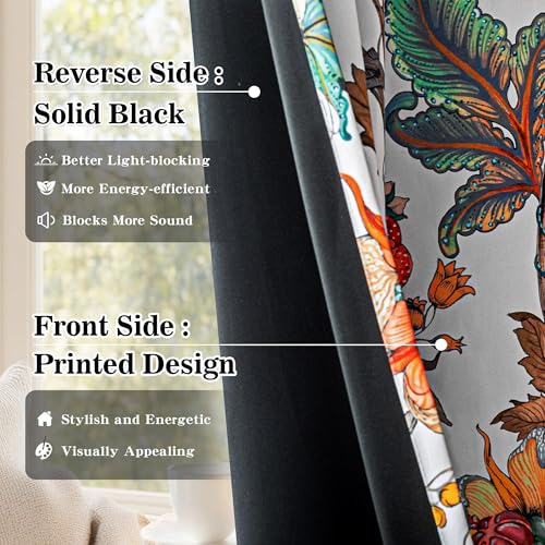 Image of MYSKY HOME Floral 95% Blackout Floor to Ceiling Curtains 102 inches Long for Dining Room Thermal Insulated Light Blocking Spring French Country Coquette Flower Drapes, 2 Pcs, 52 inch Wide, Greyish White
