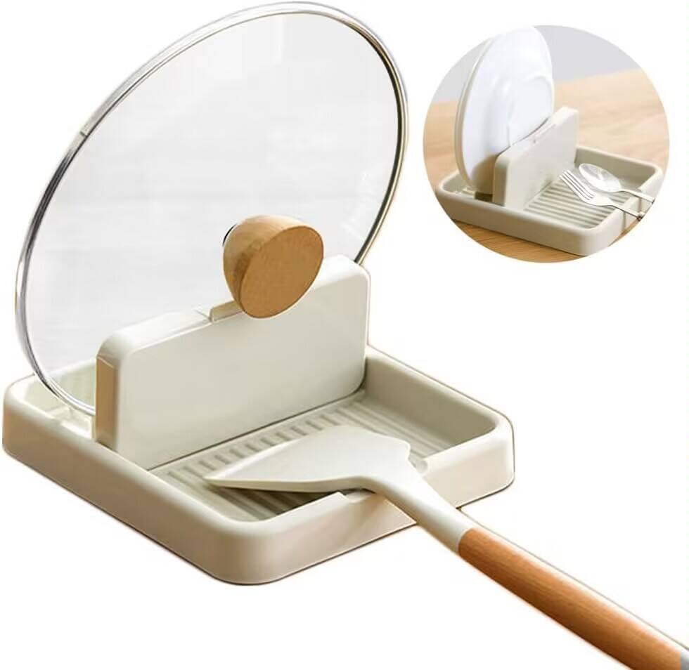 2 unidades de soporte para cucharas de cocina, soporte para cucharas con soporte para tapa, soporte para tapa de olla y cuchara, soporte multifuncional para utensilios de cocina