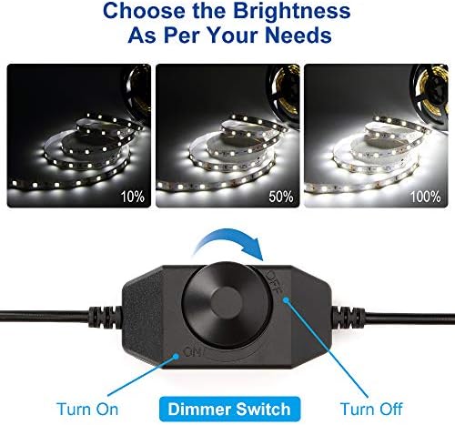 MH 5M Dimmable LED Strip Lights Kits, 12V Tape Light, 300 2835 LED, 16.4ft 6000K Daylight White Ribbon with Power Adapter, Light Strips for Under Bed, Vanity Mirror, Cabinet, Kitchen, Non-Waterproof