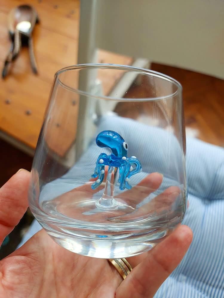 Handblown Figures Inside Drinking Glass Cup, Stemless Glass with Hidden Animals Inside, Perfect for Water,Wine,Milk,Beverages, Unique Christmas Gift and Decor 12oz (Caretta & Octopus) - Image 3