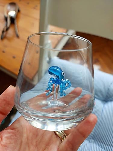 Miniatura 4 de Taza de vidrio 3D con bonita figura de animal en el interior, figura de pulpo de vidrio soplado a mano, vaso sin tallo para vino, agua, leche,