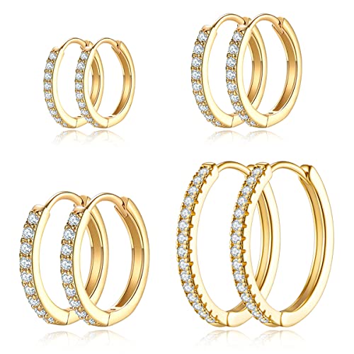 Gold Hoop Earrings For Women Cubic Zirconia Hoop Earrings Set Huggie Hoops Earrings Set for Women Fashion Jewelry (4 Sizes)