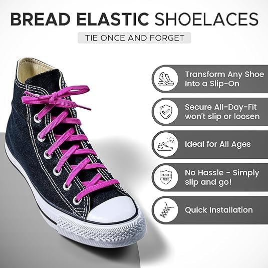 Image of Bread Elastic Shoelaces - Tie Once, Slip On Convenience - Premium Stretch Laces for Boots, Running Shoes, and Everyday Wear