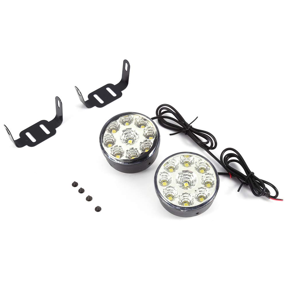 Akozon Car Daytime Running Light, 2Pcs Auto White 9-SMD LED Fog Light Headlight LED Driving Light Kit
