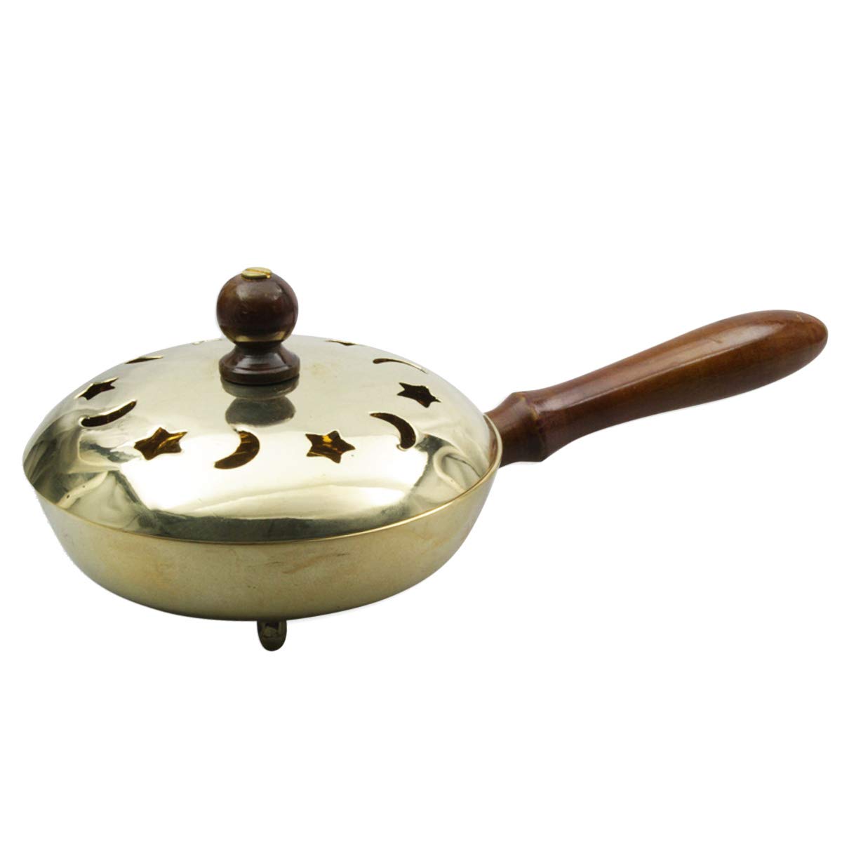 Nklaus Gold Incense Pan With Handle Real Wood Brass Lid Removable Ø 11Cm For Incense Resins Operating Mode Incense 2174