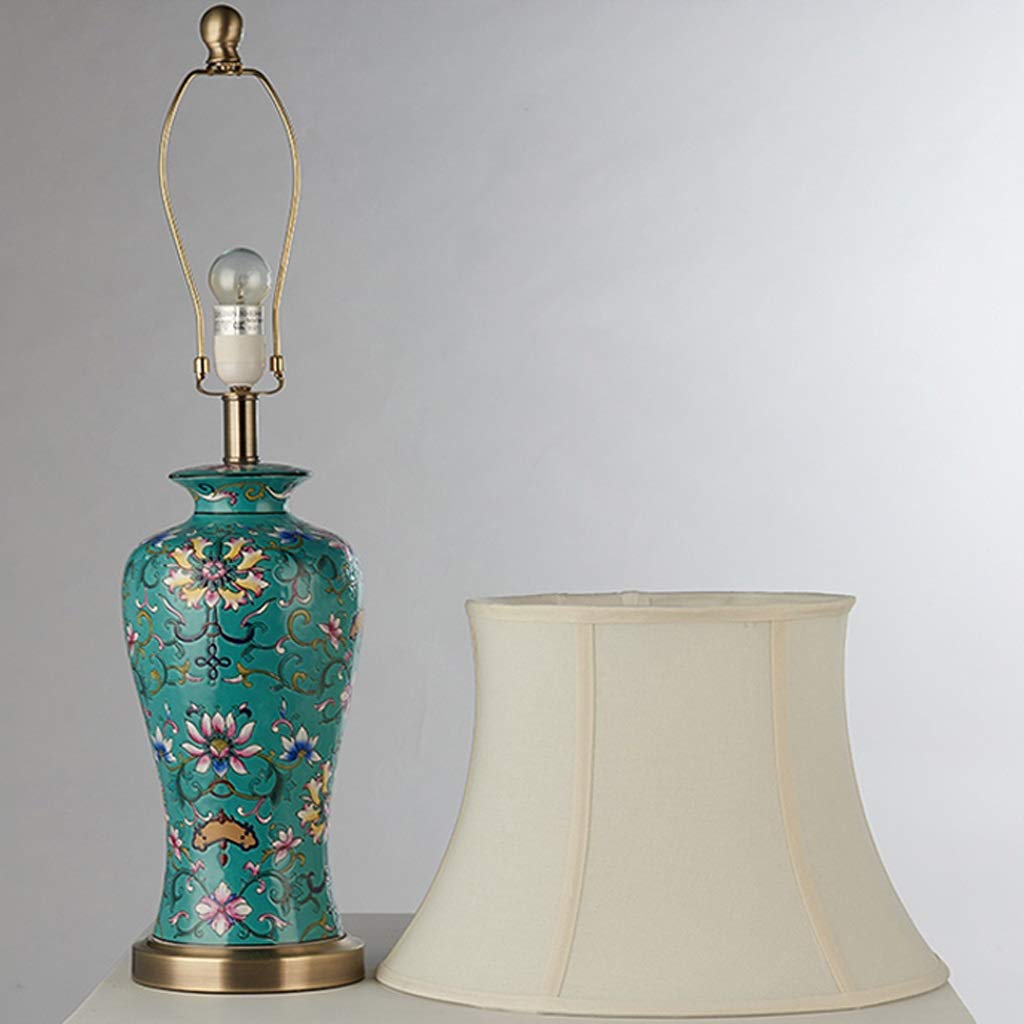 Lampa do czytania, lampa biurkowa, amerykańska lampa stołowa w stylu retro, duża lampa stołowa do salonu, na sofę, do sypialni, ręcznie malowana ceramiczna lampa stołowa z kloszem