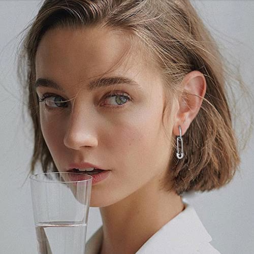 Cute CZ Safety Pin Small Dangle Drop Cuff Cartilage Hoop Earrings for Women Sensitive Ear Sterling Silver Post Huggie Hinged Hoops Personalized Crystal Minimalist Crystal Dangling Lightweight Fashion Dainty Hooped Jewelry Gifts Bff Birthday Daughter3