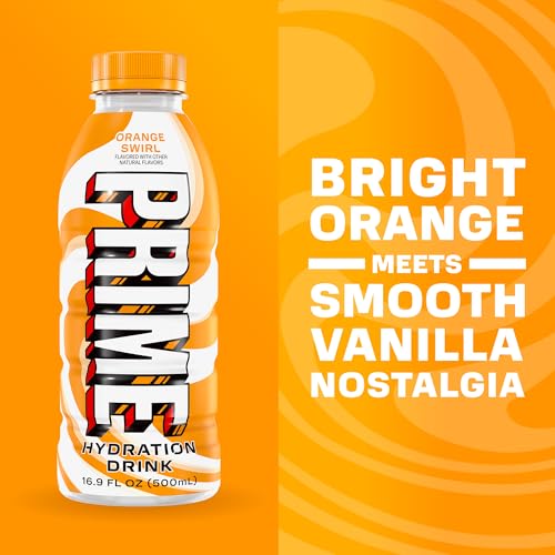 Image of PRIME Hydration ORANGE SWIRL, Sugar Free Sports Drinks, Electrolyte Enhanced to Replenish Fluids, B Vitamins, Antioxidants, Made with Natural Flavors, 16.9 Fl Oz 12 Pack