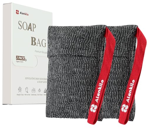 Alankilo 2 Pieces Soap Bags for Soap Bars, Exfoliating Soap Saver Bags, Foaming Bar Soap Pouches for Use in Baths or Showers (Gray)