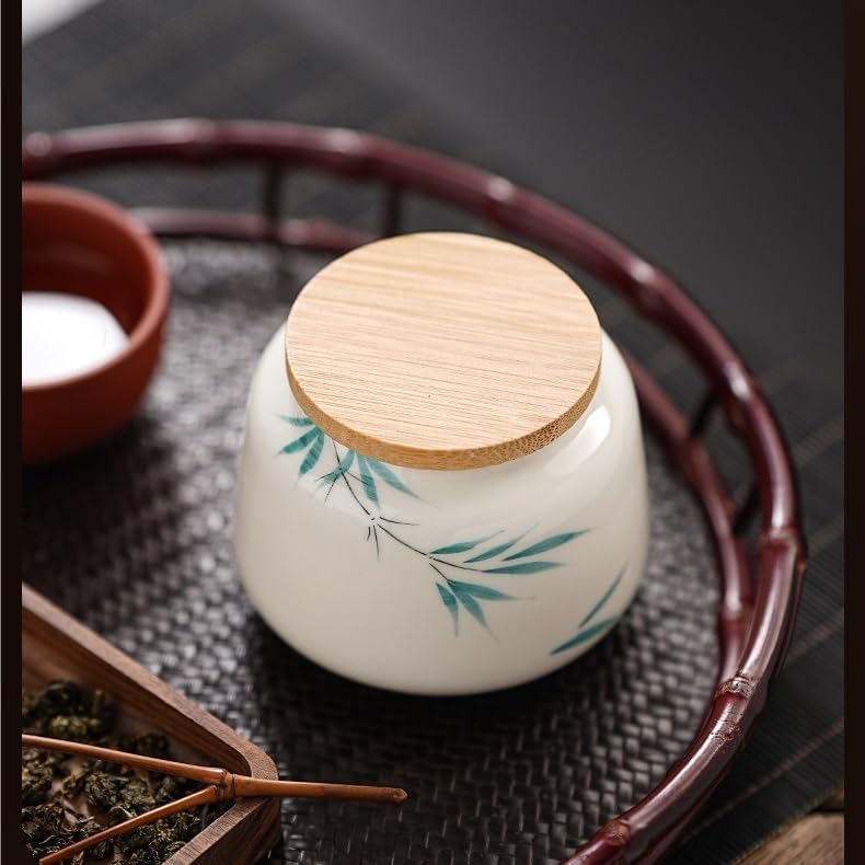 SONGCHAO Sugar Jar Hand-Painted Ceramic Tea Cans Small Portable Storage Tea Empty Cans Desktop Sealed Moisture-Proof Cans Tea Canister(C)