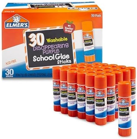 Amazon.com : Elmer's Disappearing Purple School Glue Sticks, Washable, 7 Grams, 30 Count - Poster, Vision Board, Back to School, Bulk Pack for Classrooms, #1 Teacher Brand