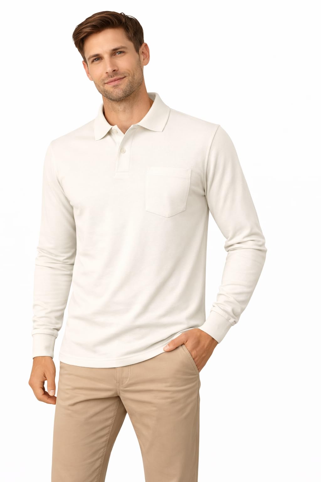 nx Men's 100% Cotton Long Sleeve Regular Fit Polo T-Shirt in 8 Colors-image-19