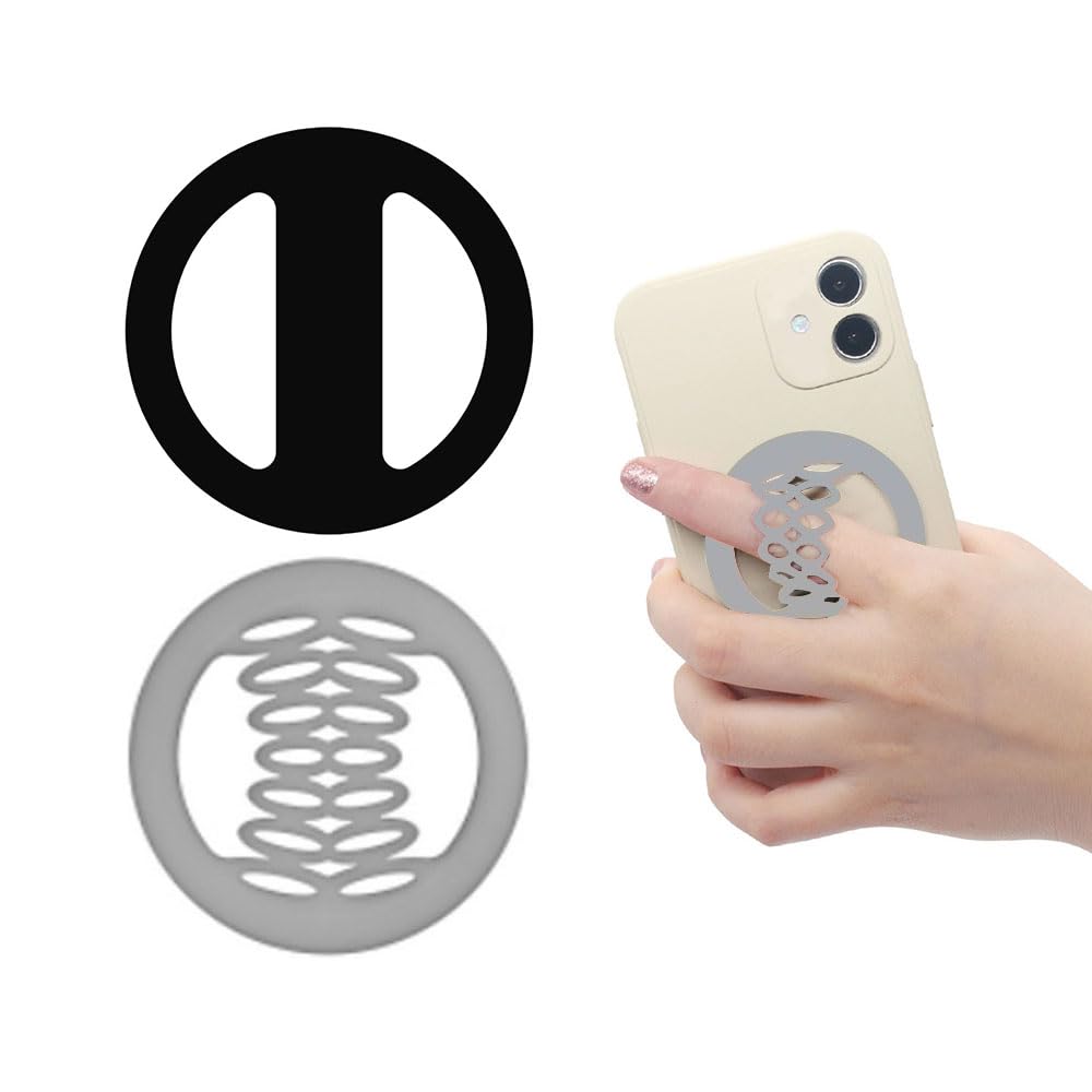 JZS Phone Grip Strap Holder, Elastic Silicone Gripper for Back of Phone Loop Finger Holder for Hand Phone Finger Holder for iPhone 2 Pcs(Black+Grey)…