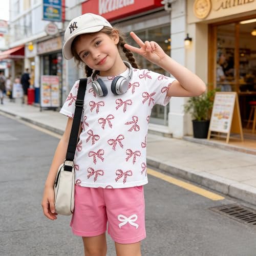 Image of Axumity Kid Toddler Girl Clothes Summer Ruffle Sleeve Figure Graphic Shirt + Shorts Summer Outfits Set
