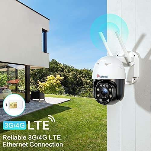 ctronics Telecamera con SIM 4G da Esterno 5X Zoom Ottico Videocamera da Esterno con Scheda SIM Visione Notturna a Colori Rilevamento Umano Auto Tracking PTZ 355° Pan/90°Tilt Audio Bidirezionale IP66