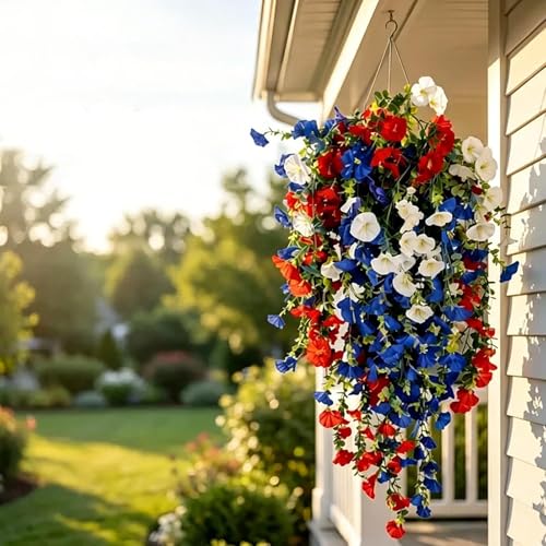 Flores patrióticas artificiales colgantes para decorar puertas sin riego 3