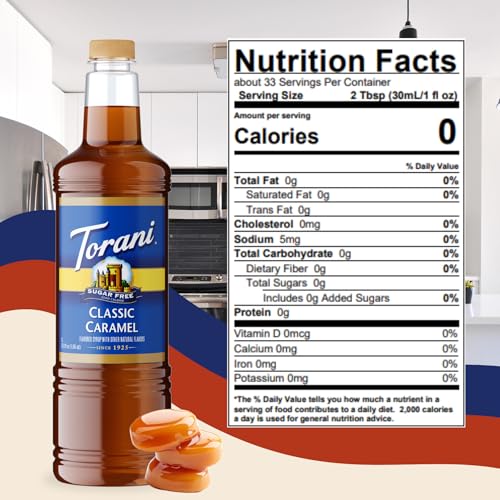 Image of Torani Sugar Free Classic Caramel Syrup 1L Bottle - Keto, Zero Calorie