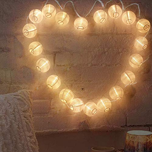 Preisvergleich Produktbild Lampions lichterkette innen batteriebetrieben 2M 20 led lichterkette papier mini laterne weiß mit banner flagge für party dekoration (Weiß)