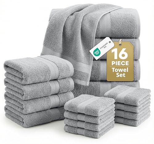 LANE LINEN 100% Cotton Turkish Towel Set for Bathroom - 16 Piece - Super Soft, Quick Dry & Highly...