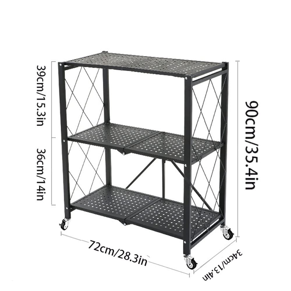 Scaffalatura pieghevole a 3/4/5 ripiani con ruote, capacità di 210 kg, scaffale in metallo per garage, cucina, soggiorno e bagno, nero