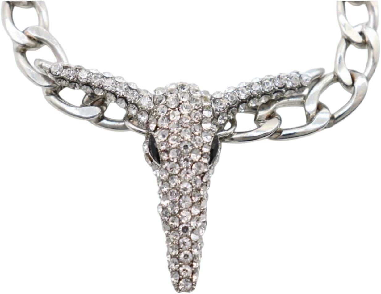 Women’s Boot Chain Anklets – Shiny Silver Rhinestone Longhorn Bull Skull Pair Western Cowgirl Boot Jewelry Handmade in the USA (BC34)