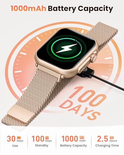 Smartwatch Damen mit Telefonfunktion, 1000mAh Akku, 100 Tage Standby, 1.83" Fitnessuhr mit Herzfrequenz, SpO2, Schlafmonitor, 120+ Sportmod, IP68 Smart Watch, Schrittzähler für Android iOS Roségold 2
