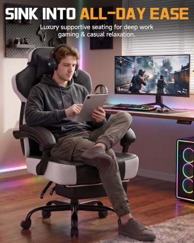 Image of GTPLAYER Big & Tall Gaming Chair, Wide Seat with Footrest, New Black