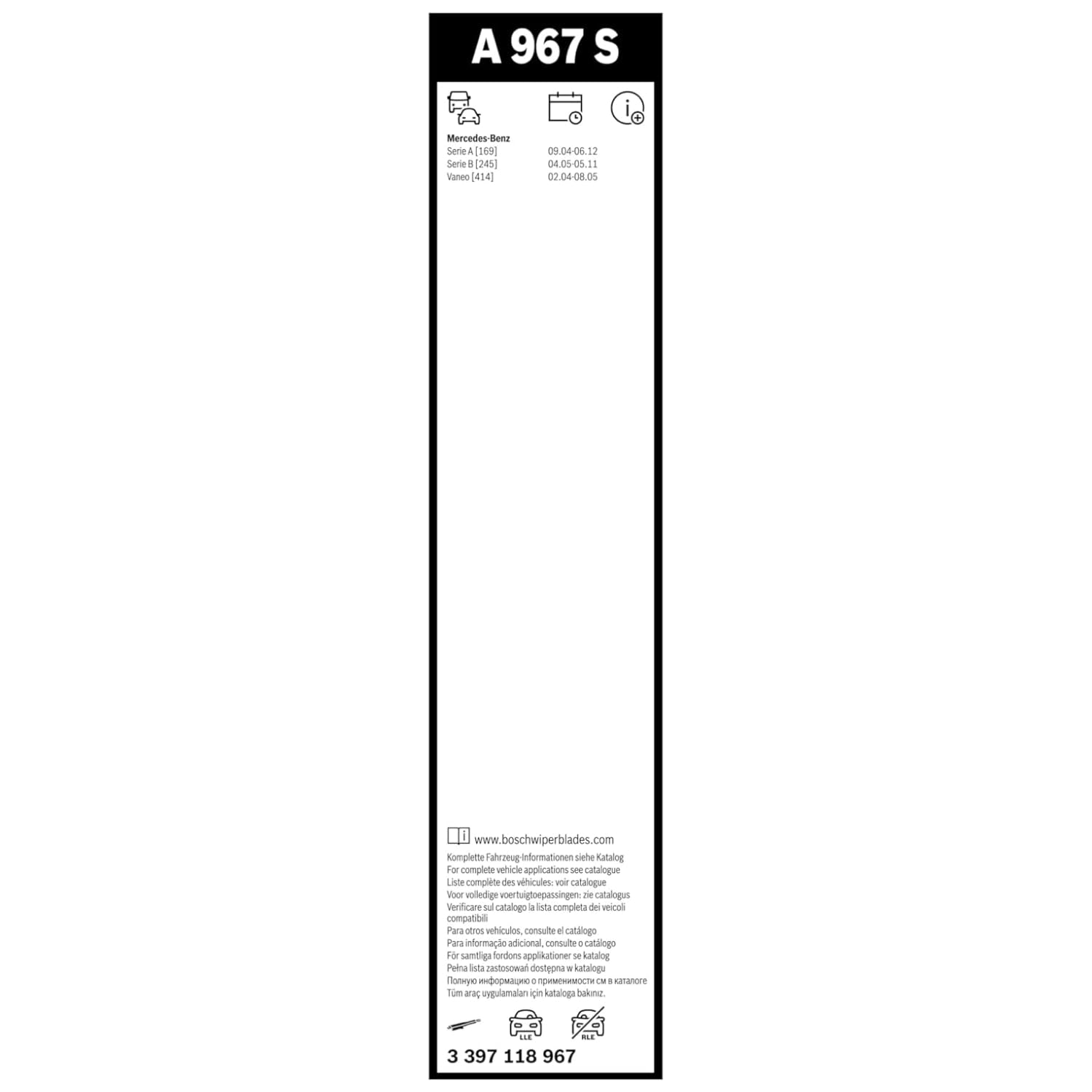Tergicristalli Bosch Aerotwin A967S, Lunghezza 650mm/575mm, 1 set per parabrezza anteriore