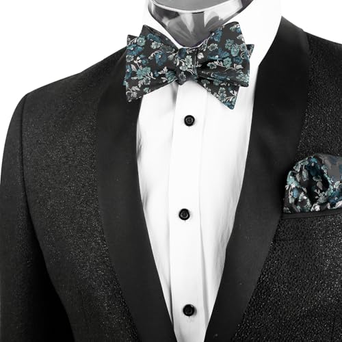 Image of Alizeal Mens 2pcs Floral Bow Tie Set | Self-tied Elegant Pocket Square Set for Wedding