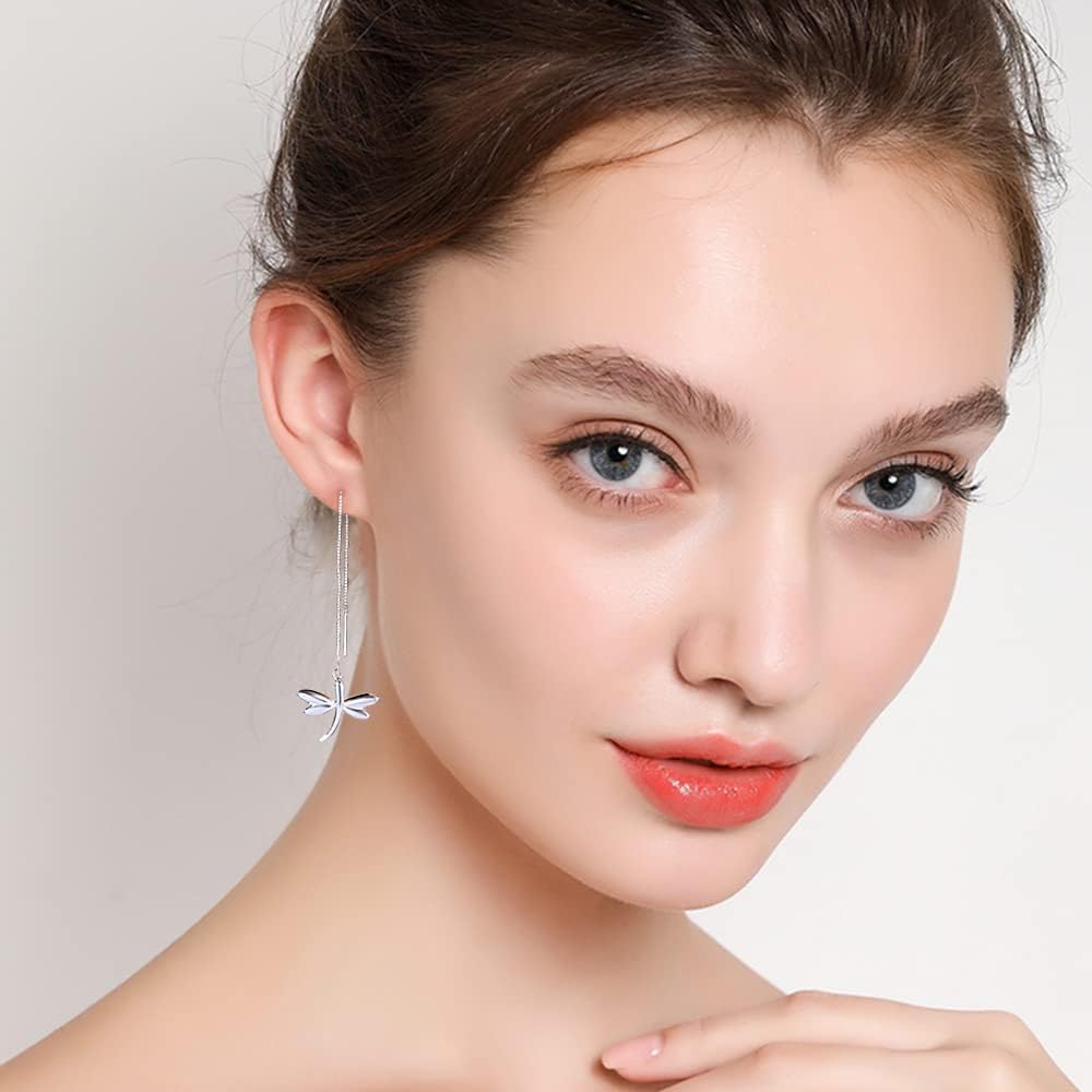 Tassel Dragonfly Threader Drop Dangle Earrings for Women Cute Sterling Silver Plated Long Chain Animal Dangling Hanging Earrings Minimalist Dangling Hypoallergenic Piercing Gifts Daughter Birthday - Image 5