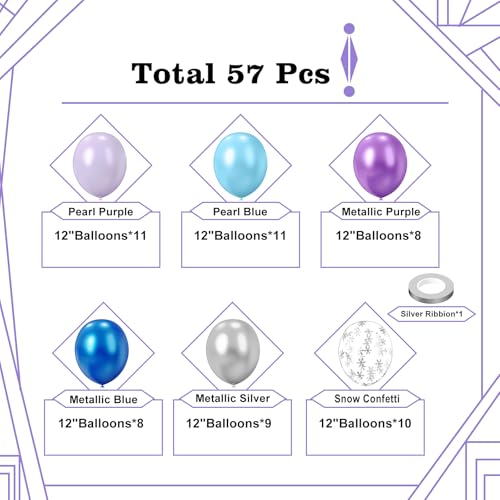 Image of Lukiituke Light Purple Balloons,57Pcs Blue and Silver Balloons, 12in Purple Balloons for Winter Theme, Ice Snow, Birthday, Baby Shower, Wedding Decorations