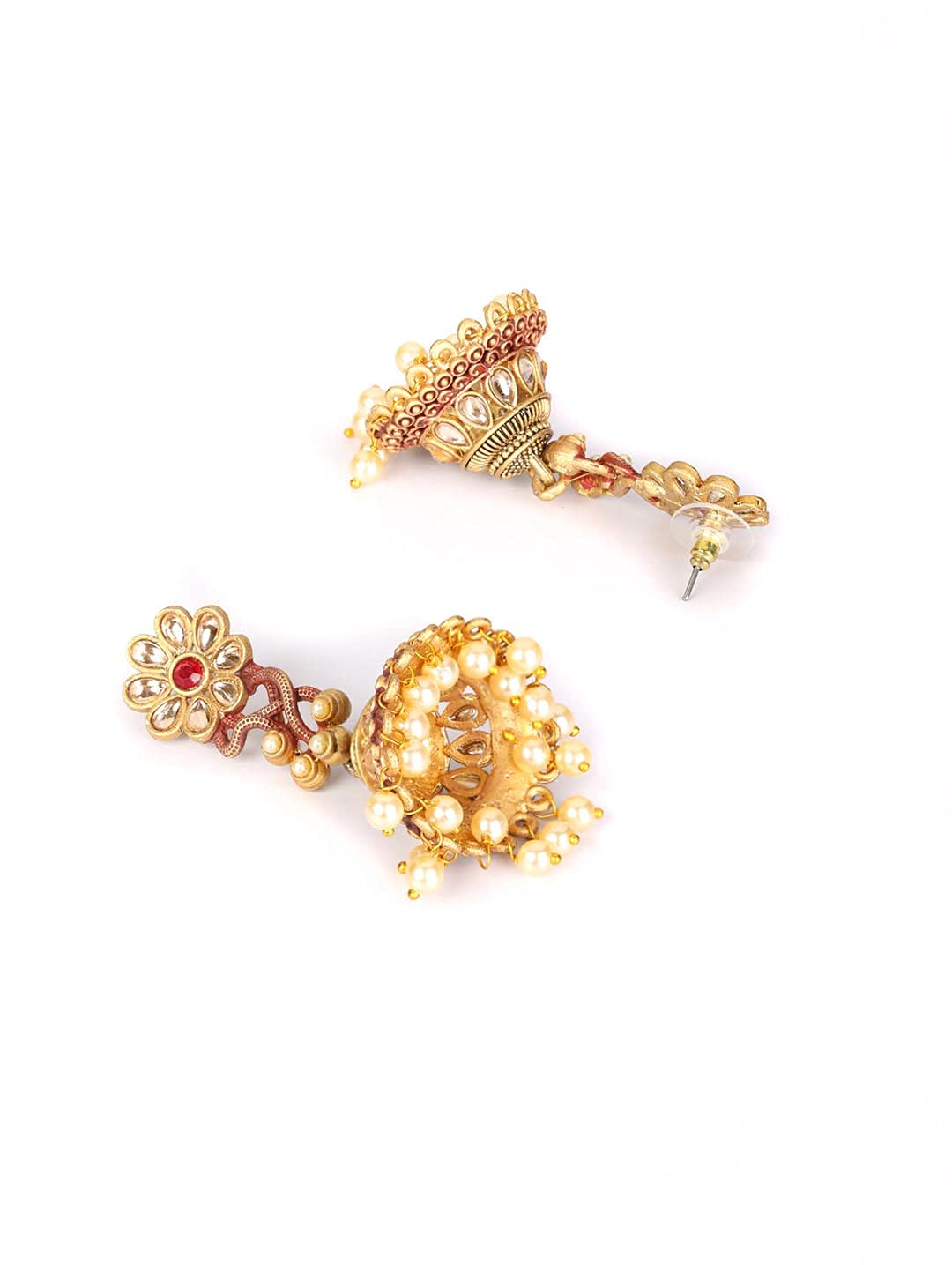Kundan Beads Plated Floral Jhumka Earring