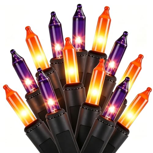 Watereem Orange&Purple Halloween Lights, 100 Count, Incandescent Mini Halloween String Lights Outdoor, Black Wire Connectable Tree Light for Garland Xmas Thanksgiving Holiday Patio Home Decor