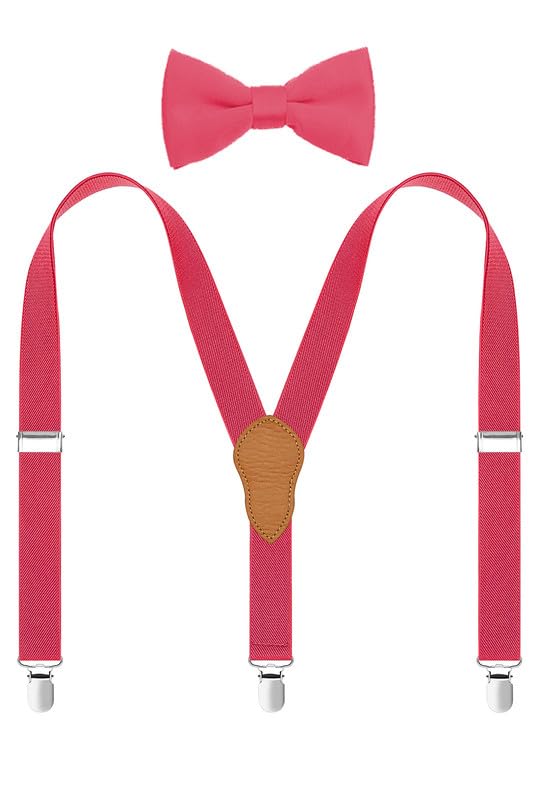 JRHEJTFZ Mens Suspenders and Bow Tie Set Adjustable with Metal Clips Hot Pink 47