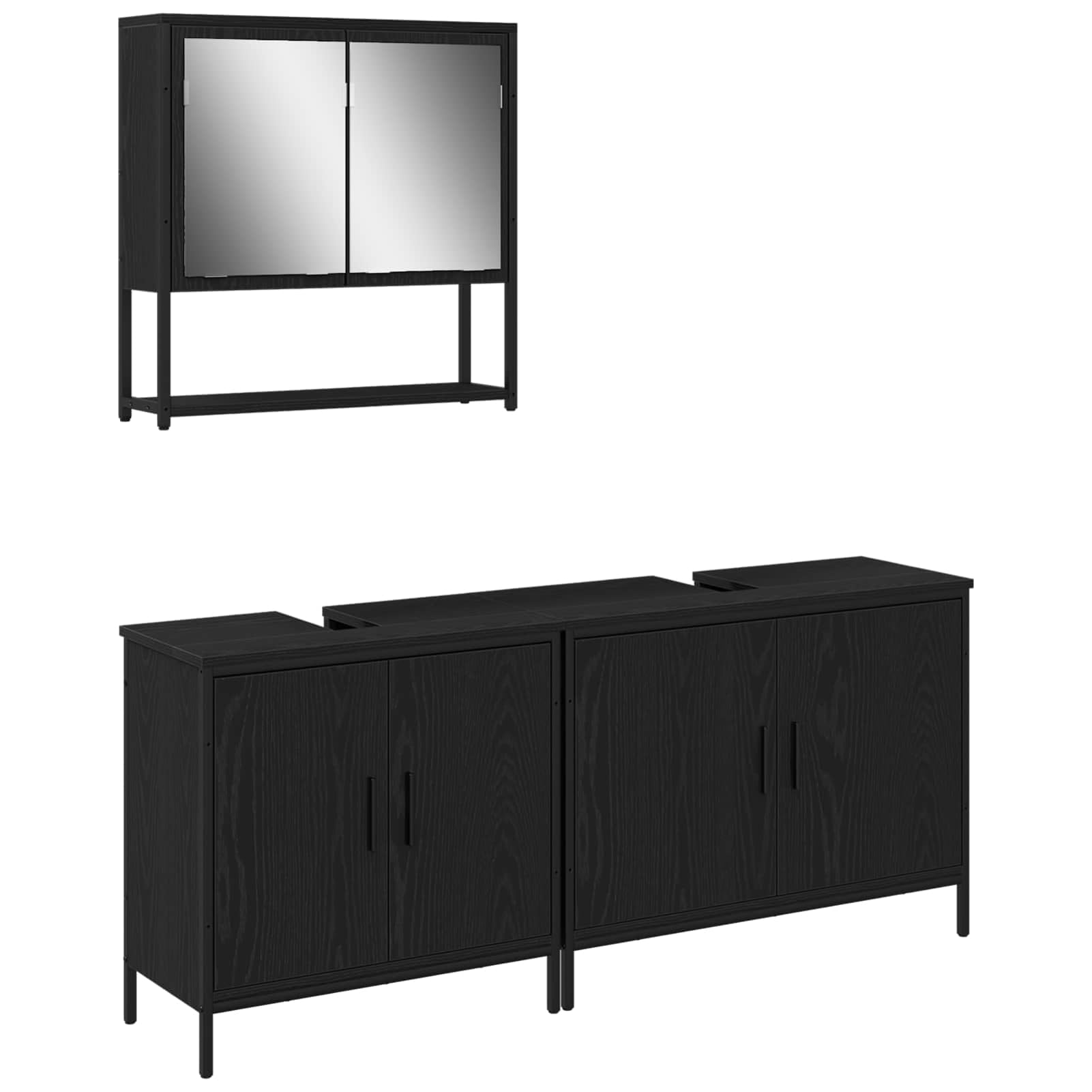 Zestaw mebli łazienkowych czarny 80 x 30 x 60 cm materiał drewnopochodny z szafką z lustrem | Montaż na ścianie, drzwi równo z powierzchnią, płaskie lustro, 6 drzwi, 2 półki, odporne na wilgoć