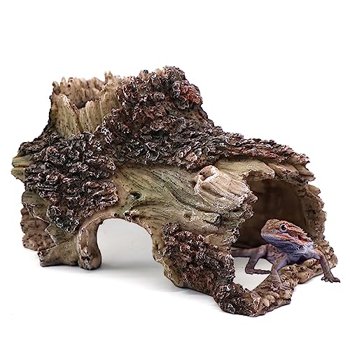 Image of relaqcc Tree Trunk Cave Aquarium Decoration Reptile Cave Climb Hideout Hideaway, Betta Log Resin Wood House Fish Tank Decorations for Betta Fish, Shrimp, Lizards, Leopard Gecko