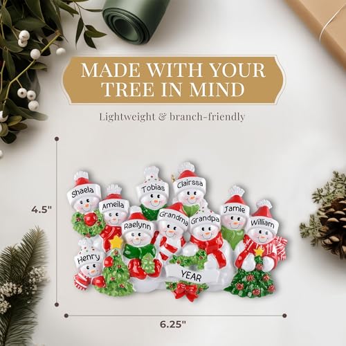Personalized Large Family of 10 Ornament 2025 | Free 24h Customization | Laser Engraved Snowman Christmas Ornaments for Tree | Custom Gift Wrapped Festive Holiday Keepsake for Ten Persons - Image 3