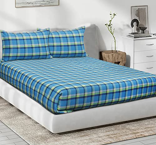 Image of AIRWILL, 200GSM Handloom Cotton Double Bedsheet with 2 Pillow Covers (Iran Dobby Blue)
