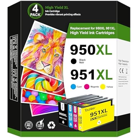 Tounker 950XL 951XL Ink Cartridges Combo Pack Compatible for HP 950 XL 951 XL Replacement for OfficeJet Pro 8600 8610 8615 8620 8625 8630 8640 8100 Printer (1 Black 1 Cyan 1 Magenta 1 Yellow) Cover