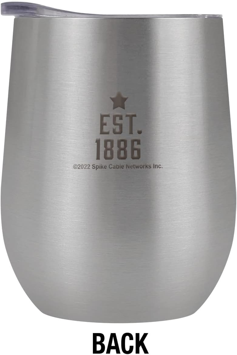 Yellowstone Official Established Brand 12 OZ Silver Stemless Wine Tumbler, Stainless Steel Travel Cup|Lake Tumbler|Insulated with Leak Resistant Slide-Lock Lid