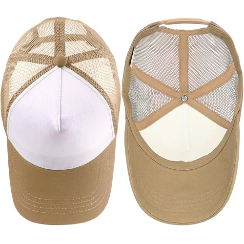 Image of Falari 5-Panel Mesh Baseball Cap, Trucker Hat, Structured Plain Design, Cotton, Adjustable Size