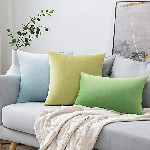 Image of MIULEE Pack of 2 Velvet Pillow Covers Decorative Square Pillowcase Soft Solid Cushion Case for Sofa Bedroom Car 12 x 20 Inch Apple Green