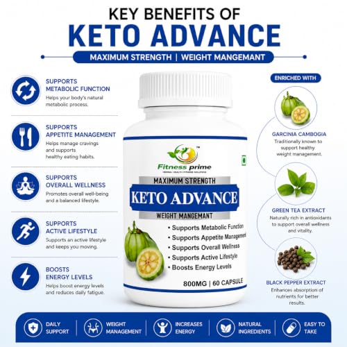 Image of Keto Advance 800mg Capsules for Weight Management | 60 Capsules | Metabolic Function Support | Appetite Management | Energy Support | Herbal Wellness Supplement