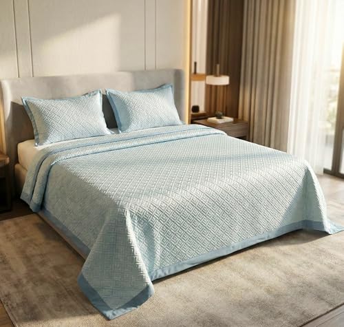 Image of BSB HOME 100% Cotton Ultrasonic Quilted Bedspread Set - 280 Thread Count, Stitch-Free Soft Lightweight Coverlet, King Size 90 x 100 Inches, Breathable Bed Cover with 2 Pillow Cases (Dusty Aqua) | Breathable Material