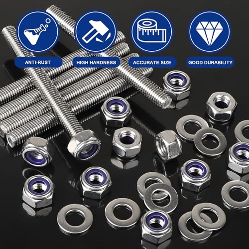 MIGUBIGU 6 Stück Gewindestange Edelstahl M10 x 100 mm, Vollgewindestange M10 mit 12 Sechskantmutter und Unterlegscheiben, DIN 975, Gewindestab für Montage von Möbeln und Industrielle Fertigung