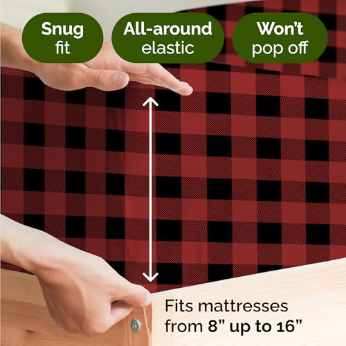 Cal King Christmas Buffalo Plaid Sheet Set - Holiday Xmas Pattern Bedding Set - Deep Pockets - Snug Fit - 4 Piece - Wrinkle Free - Comfy Festive Winter - Holiday Sheets for Women, Men, Kids & Teens