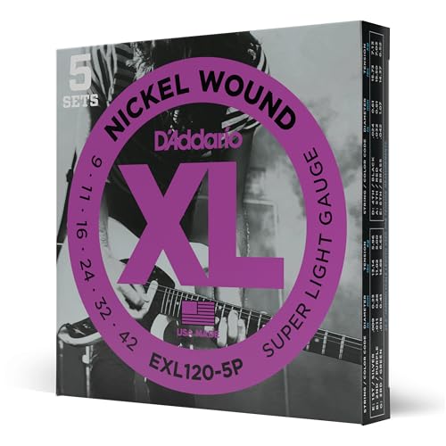 D'Addario Electric Guitar Strings, XL Nickel, EXL120-5P, Super Light Gauge 09-42, 6-String Set, Pack of 5