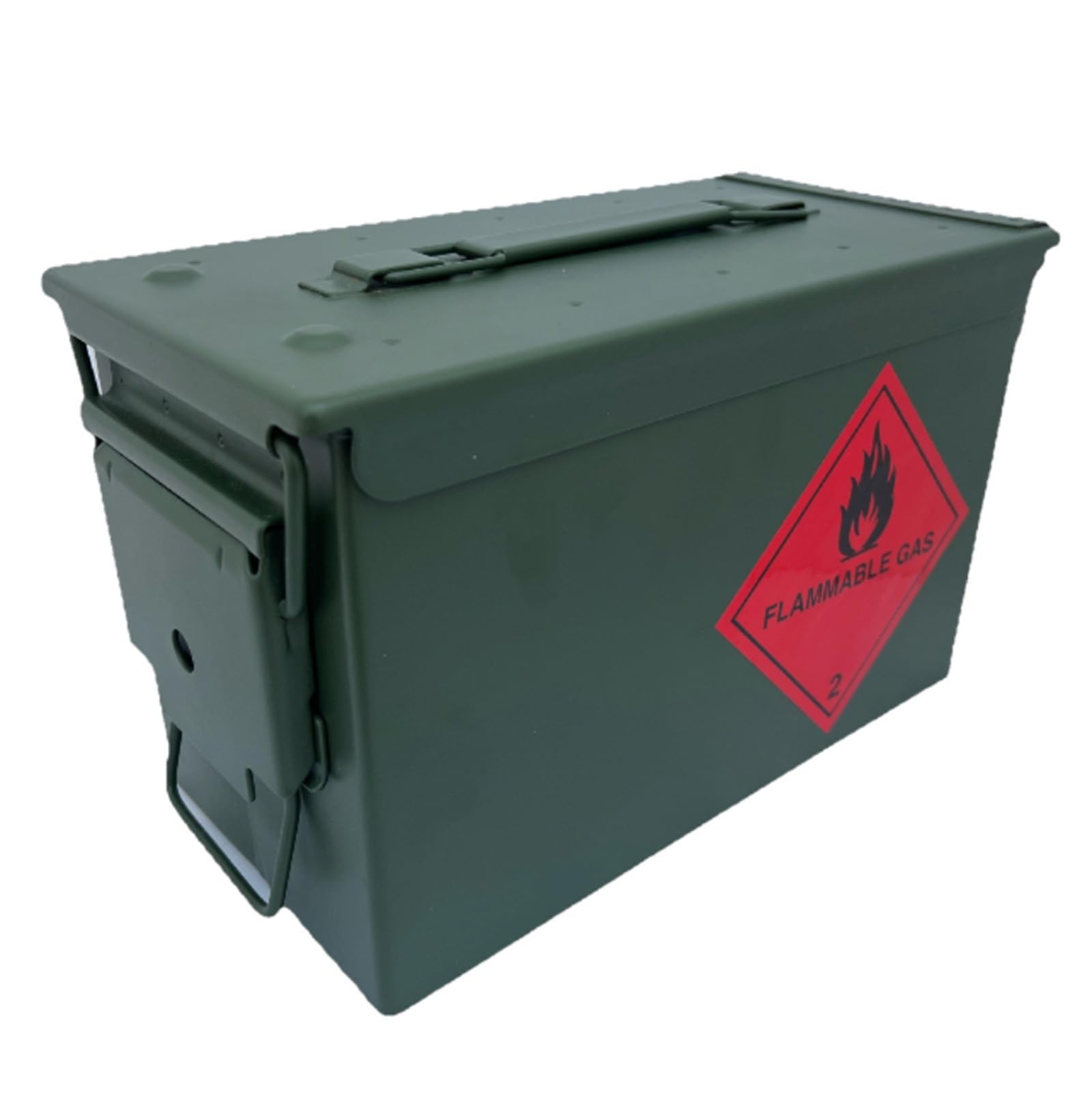 GREENZONE New .50 Cal Metal Military Army Ammo Tin with Stickers, Storage Box with Removable Hinged Lid & Rubber Waterproof Seal (flammable gas 2)